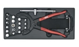 Tool Tray with Oil Filter Wrench, Pliers & Drain Plug Set 21pc