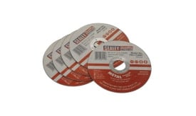 Set of four Sealey metal cutting discs, 115mm diameter, designed for use with angle grinders, suitable for cutting metal materials.