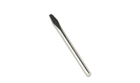 Flat head screwdriver with a shiny metal finish, designed for driving screws with a straight, flat slot. Essential tool for various tasks.