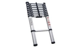 Telescopic aluminium ladder EN-131 with multiple adjustable rungs for versatile height options.