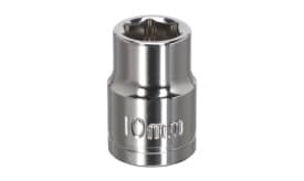 10mm chrome socket tool with a shiny finish, designed for use with ratchet wrenches and socket sets.