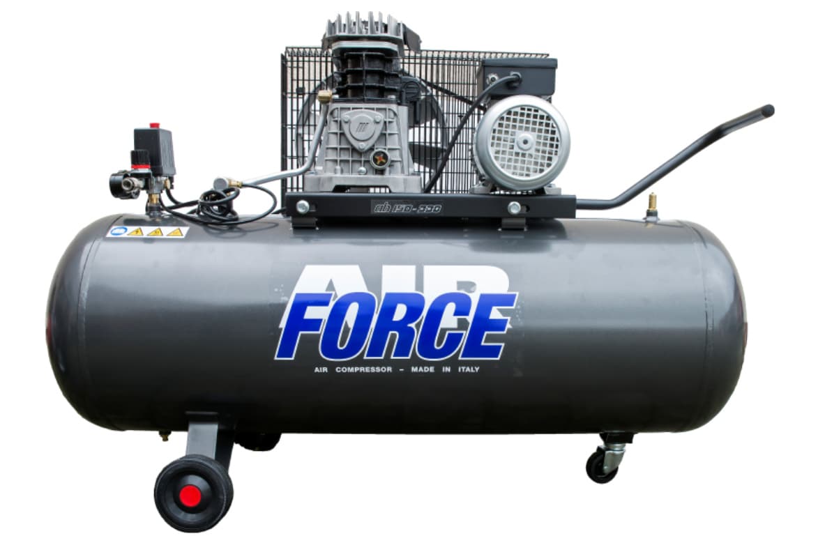 FORCE air compressor model HP-250 with a large tank and powerful motor, designed for various industrial applications.