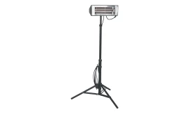 Portable infrared heating lamp on a stand, ideal for outdoor use, featuring adjustable height and energy-efficient heating technology.