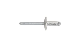 Galvanised steel pop rivet fastener with a smooth head and a long shaft, suitable for various fastening applications.