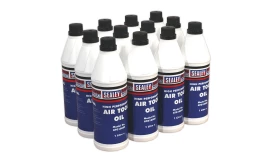 Sealey high performance air tool oil bottles, 1 litre each, designed for optimal lubrication of air tools, ensuring efficient operation.