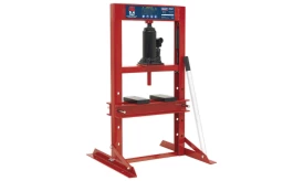 5.4 ton hydraulic workshop press with adjustable plates and safety features for metalworking and fabrication tasks.