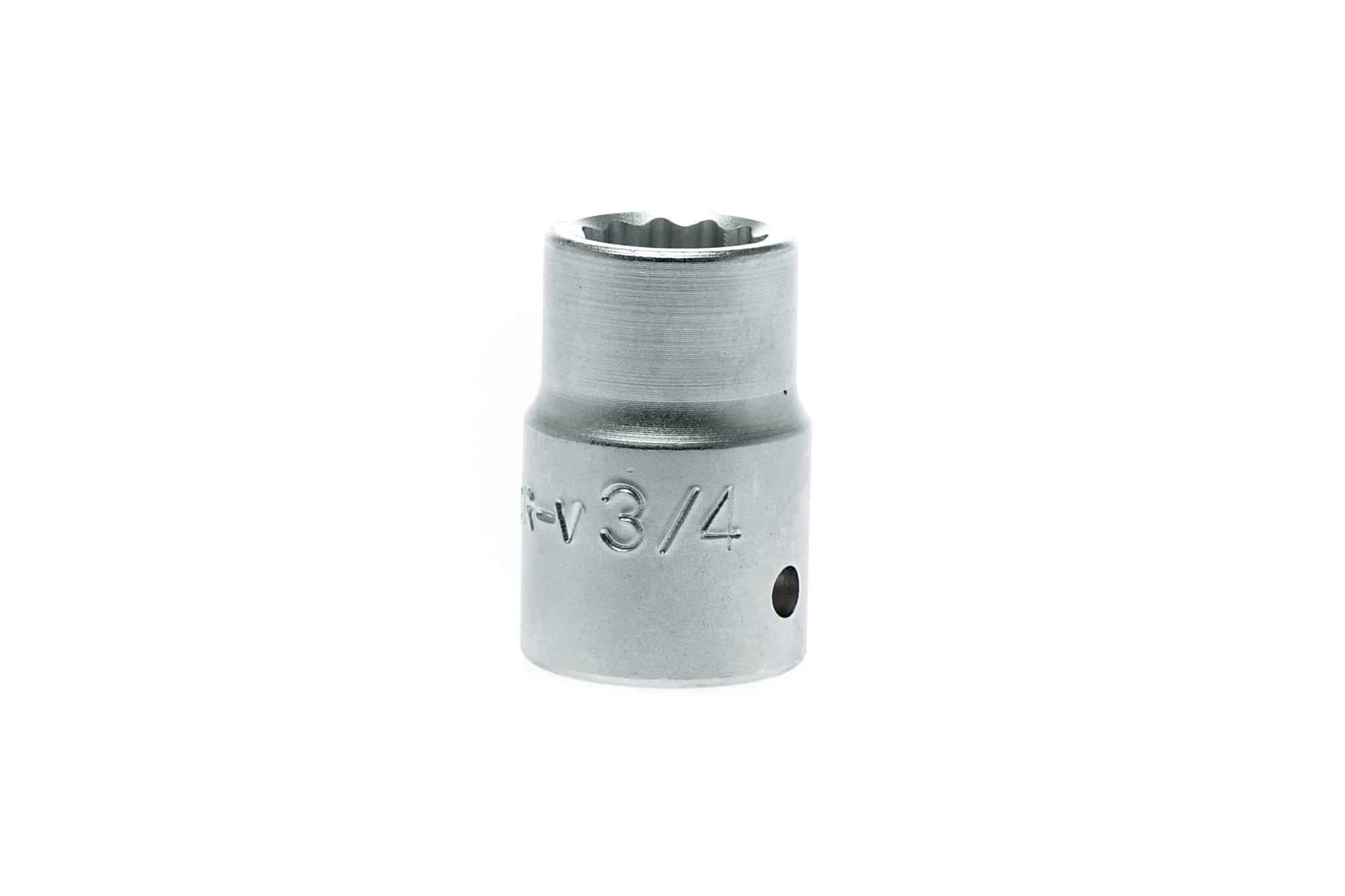 3/4 inch socket tool made of chrome vanadium steel, designed for high torque applications and durability.