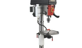 Premier bench drill press featuring adjustable speed, sturdy base, and integrated coolant system for precision drilling tasks.