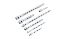 Chrome socket extension set featuring seven pieces of varying lengths for enhanced reach and versatility in mechanical tasks.