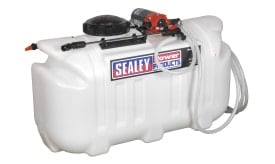 Sealey Power Products 100-litre sprayer tank with pump and hoses for liquid application, suitable for various tasks.