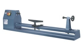 Heavy-duty wood lathe machine for precision woodworking, featuring adjustable tool rest and safety controls for enhanced user experience.