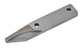 Metal cutting tool blade with a pointed edge and two holes for attachment, suitable for various applications.