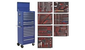 Tool Chest Combination 14 Drawer with Ball Bearing Runners - Blue & 446pc Tool Kit