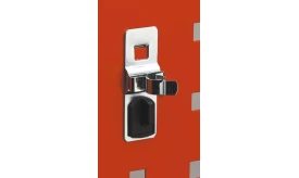 Perko locking latch mechanism mounted on an orange surface, featuring a chrome finish and a black plastic base for secure closure.