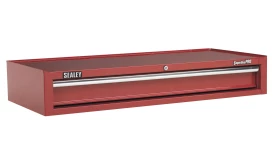 Sealey Superline Pro red tool storage unit with a sliding drawer for efficient organisation of tools and equipment.