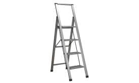 Aluminium step ladder featuring four steps, designed for stability and ease of use in various tasks around the home or workplace.