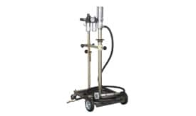 High-pressure spray equipment with adjustable nozzle and pressure gauge, mounted on a wheeled cart for mobility.