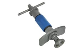 Heavy-duty hydraulic tool with a blue centre and grey ends, designed for industrial applications and mechanical tasks.