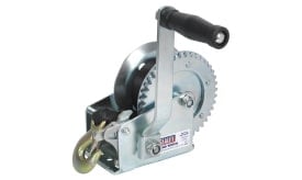 Sealey hand winch featuring a durable metal construction, a winding handle, and a secure hook for lifting and pulling applications.