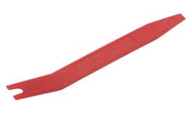 Red plastic pry tool designed for automotive applications, ideal for removing trim and panels without damage.