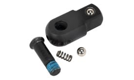 Black adjustable component with a screw, spring, and ball bearing, suitable for various mechanical applications.