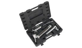 Professional grease gun set featuring a manual and pneumatic grease gun, complete with a sturdy carrying case for easy storage.