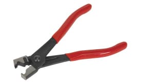 Red handle wire cutting pliers with a black metal head, designed for cutting and stripping wires efficiently.