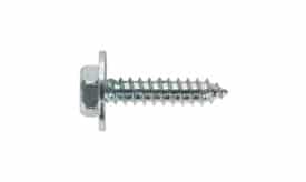 Galvanised hex head screw with a washer, featuring a threaded shaft and a flat circular head, suitable for various fastening applications.