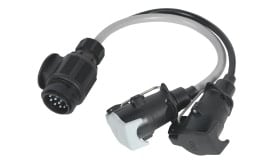 10-pin trailer connector splitter cable with two outputs for vehicle wiring, suitable for towing applications.
