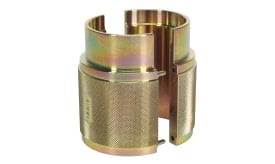 Metallic adjustable tool holder with a textured grip and a shiny finish, suitable for various applications.