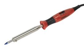 Electric soldering iron featuring a blue tip and ergonomic handle, ideal for electronics and DIY projects, with adjustable temperature control.