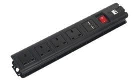 Extension Cable 3mtr 4 x 230V + 2 x USB Sockets - Black