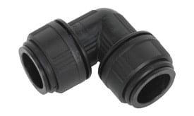 28mm black plastic elbow connector for plumbing, featuring durable construction and easy installation for pipe connections.