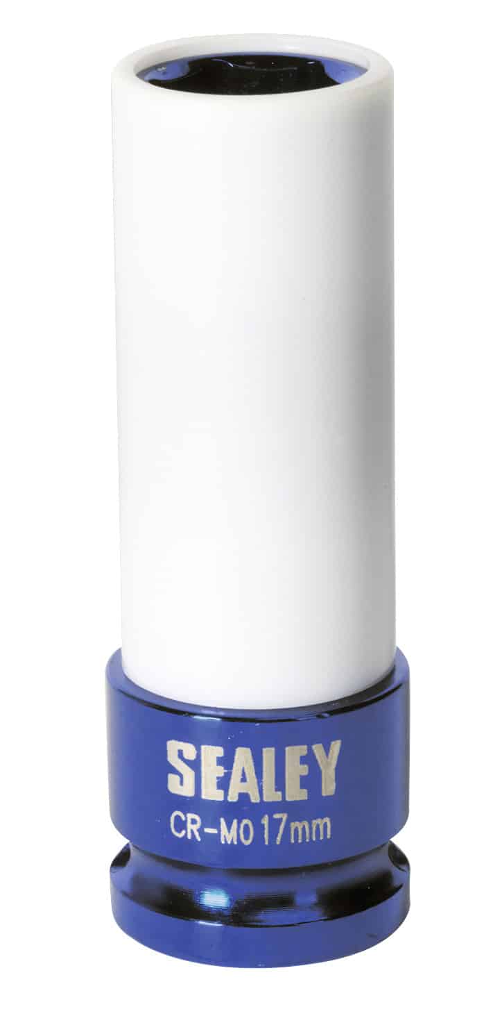 Sealey CR-M017mm socket tool with a blue base and white body, designed for automotive applications and mechanical tasks.