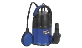 Sealey submersible water pump with float switch and outlet hose connector, designed for efficient water removal and drainage.