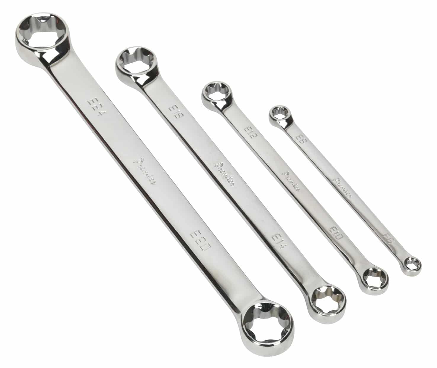Set of chrome plated socket wrenches in various sizes, ideal for automotive and mechanical tasks, showcasing durability and precision.