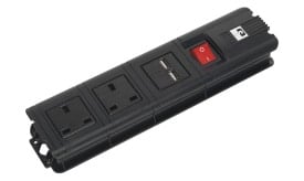 Extension Cable 3mtr 2 x 230V + 2 x USB Sockets - Black