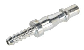 Metal hose connector fitting designed for secure connections in plumbing and automotive applications, featuring a tapered design.