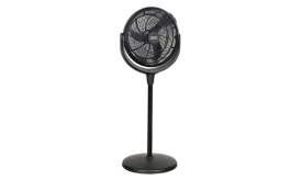 Sealey adjustable pedestal fan with a sleek black design, featuring a sturdy base and a circular fan head for efficient airflow.