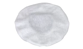 Round cotton pad designed for skincare applications, ideal for cleansing and applying products, soft and absorbent material.