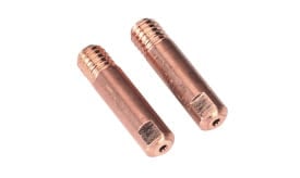 Set of two copper welding nozzles with threaded ends for welding applications, suitable for various welding machines.
