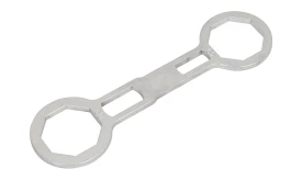 Double-ended wrench tool with octagonal ends for various sizes, made of durable metal for effective tightening and loosening.