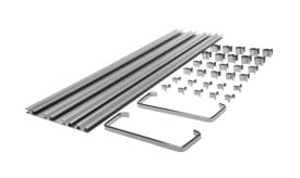 Set of stainless steel rods and clips, including multiple rods and various metal clips for secure fastening.
