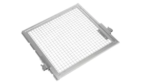 Metal grate frame with grid pattern designed for ventilation applications, featuring robust construction and secure mounting options.