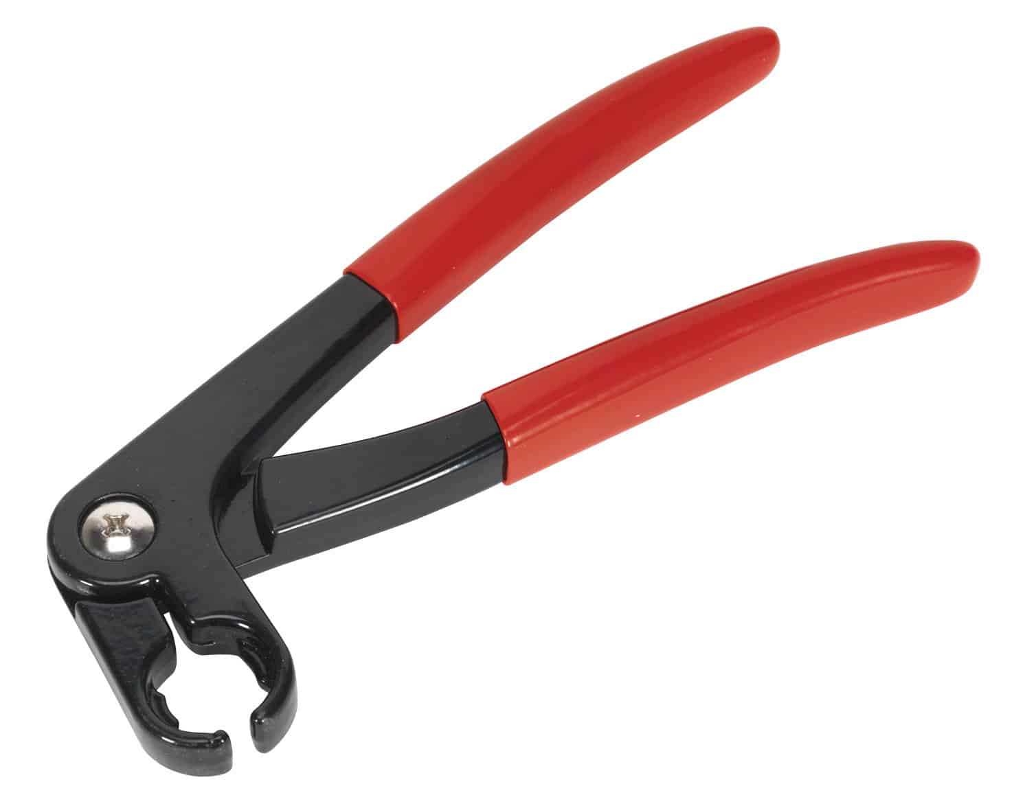 Red handle pliers tool with a black metal body, designed for gripping and manipulating various objects in DIY projects.