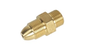 Brass hydraulic coupling connector with threaded ends for secure attachment in plumbing and hydraulic systems.