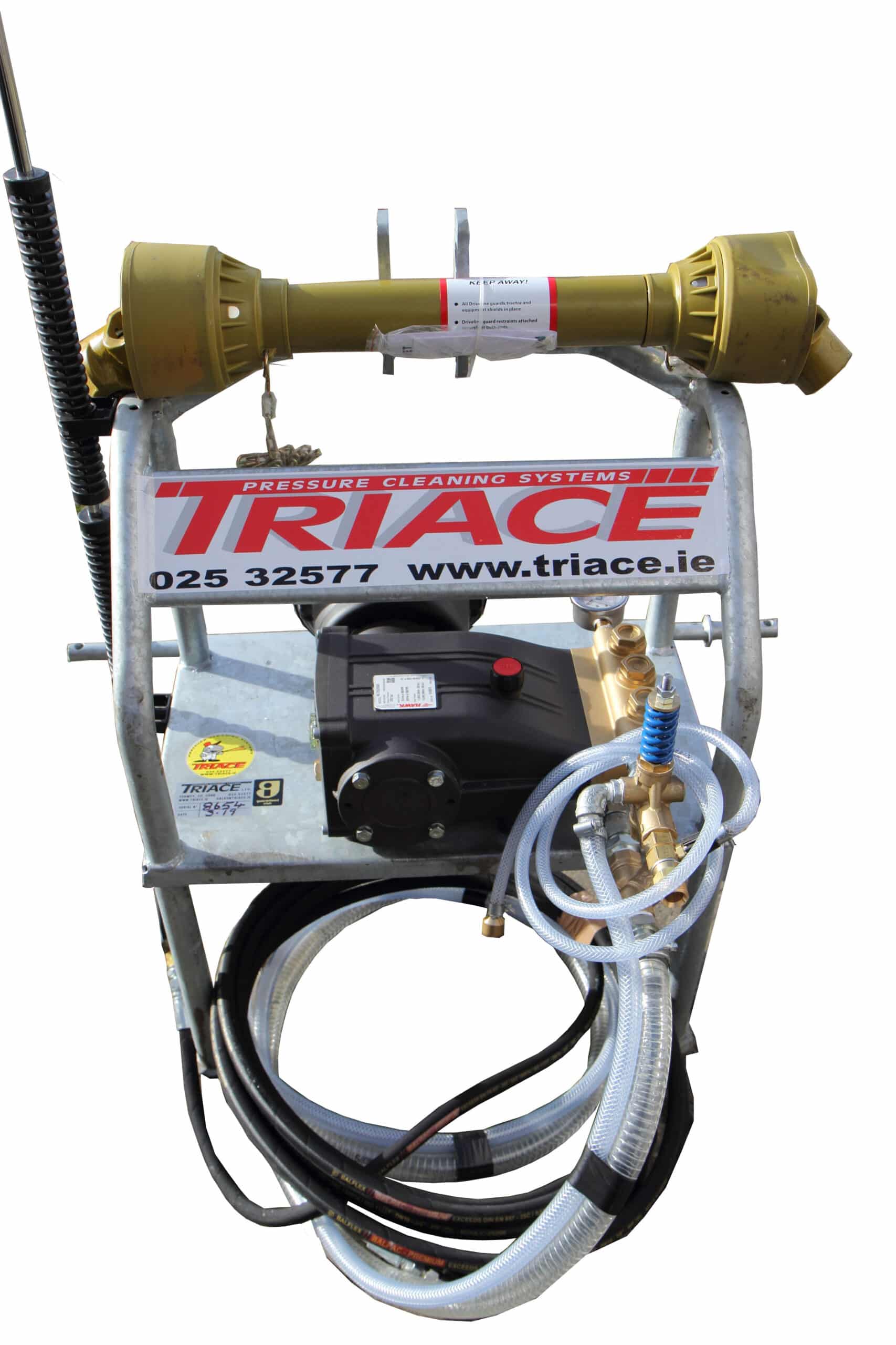 Triace pressure cleaning system with hose and motor, designed for high-efficiency cleaning tasks in various environments.