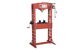 50-ton hydraulic workshop press with adjustable pressure and sturdy frame for metalworking tasks.