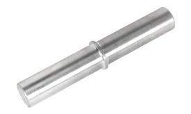 Metal cylinder component made of polished aluminium, featuring a smooth surface and a central groove for secure fitting in machinery.
