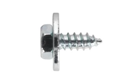 Metal hex head screw with a washer, featuring a threaded shaft and a hexagonal head, ideal for various fastening applications.